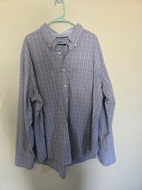 Mens Izod Long-Sleeve Button-Down Shirt in Blue and Red Plaid